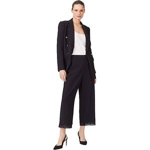 Club Monaco Prudeen Wide Leg Cropped High Rise Flat Front Lace Pant Black 0